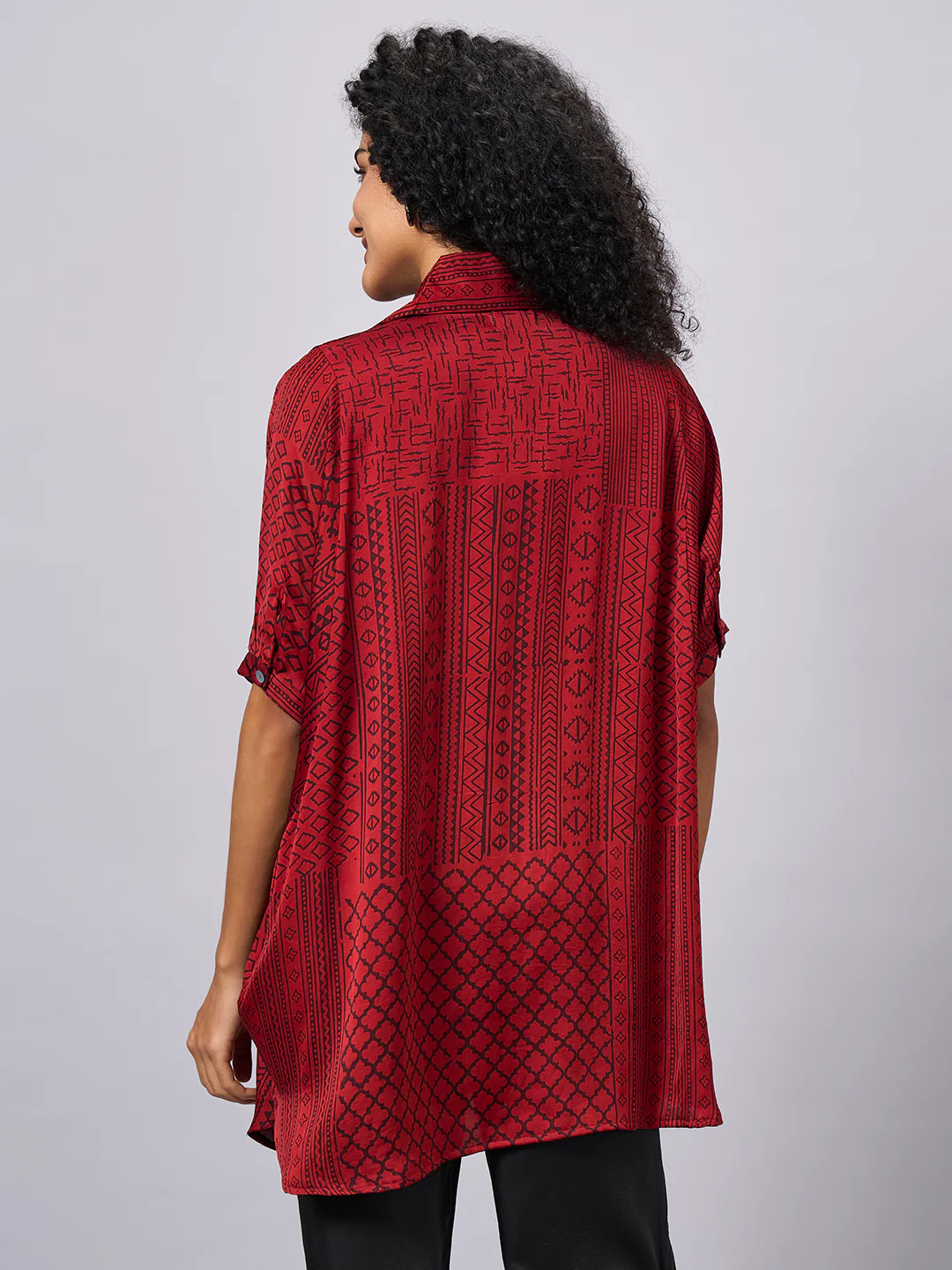 Women's Red Modal Viscose Boxy Fit Blouse - Image 4