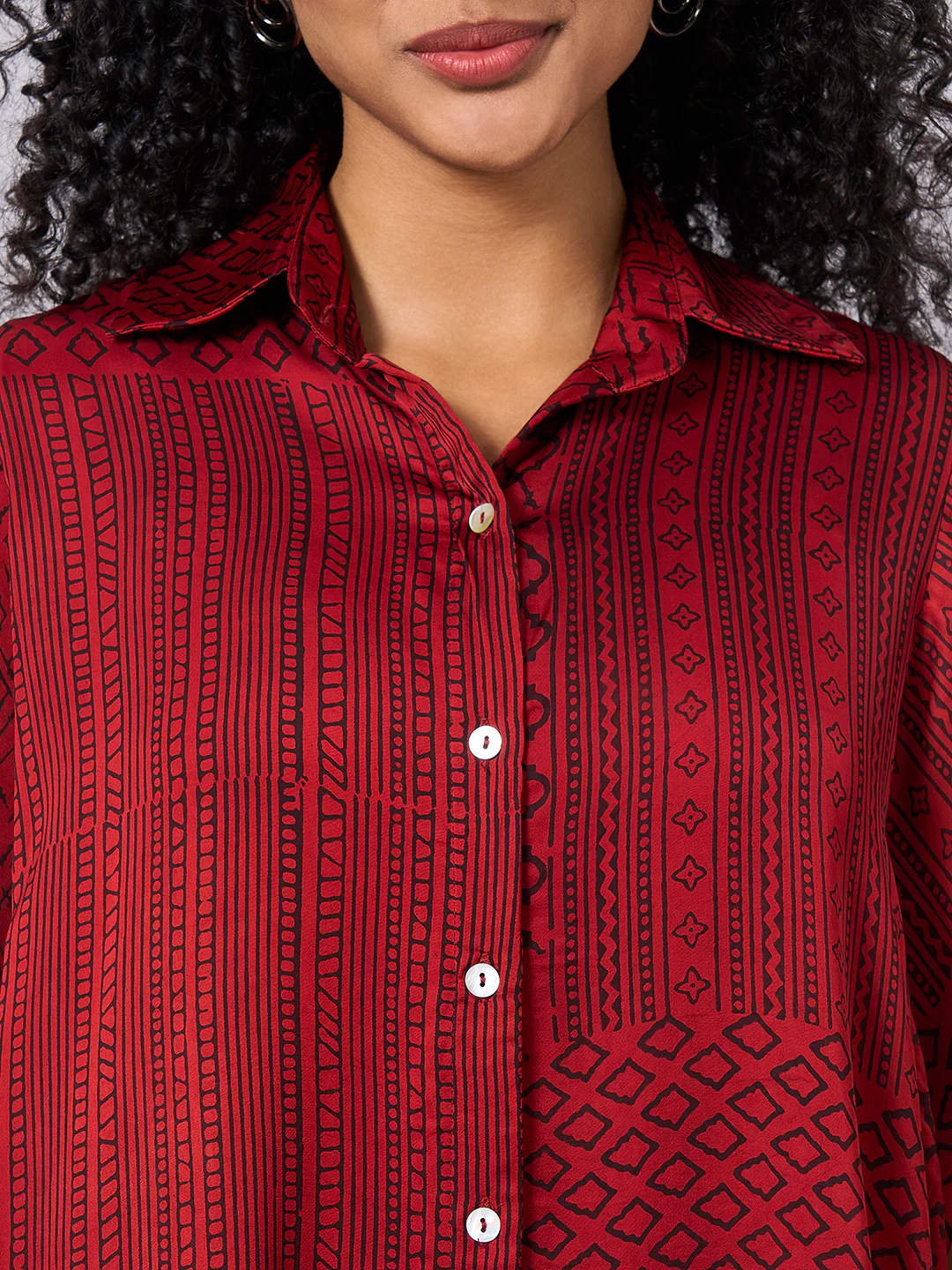 Women's Red Modal Viscose Boxy Fit Blouse - Image 6