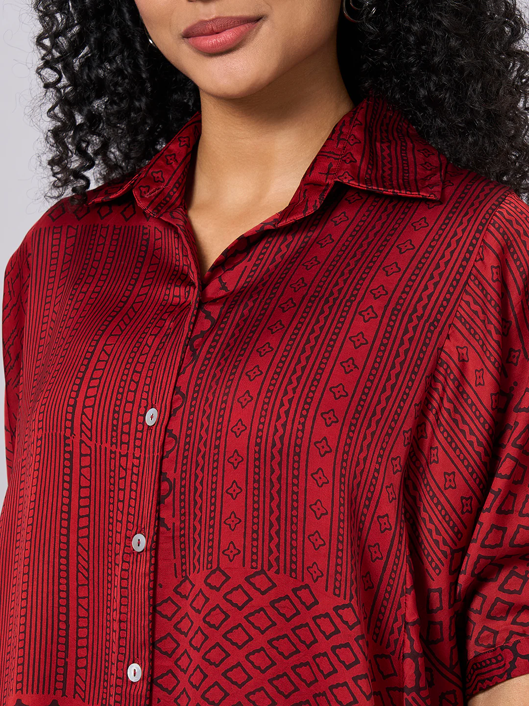 Women's Red Modal Viscose Boxy Fit Blouse - Image 7