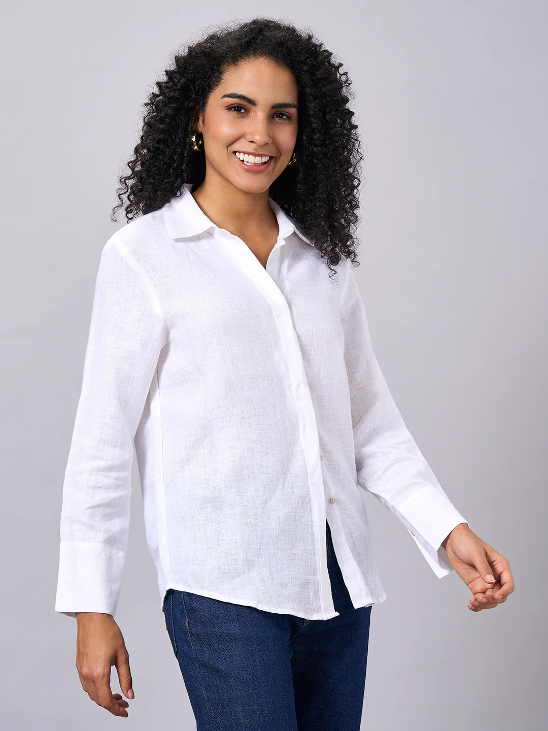 Women's White 100% Linen Regular Fit Blouse - Image 3