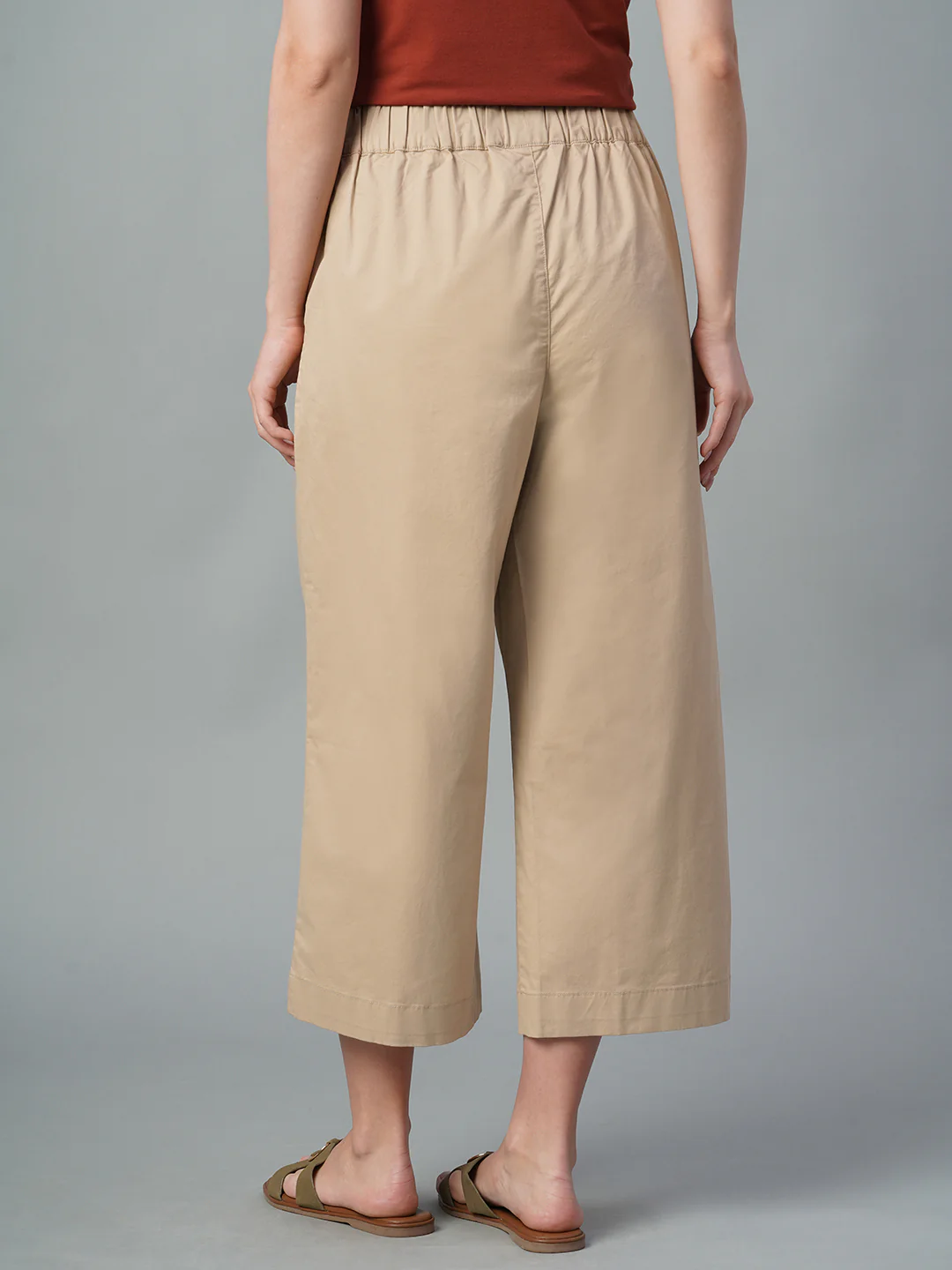 Women's Khaki Cotton Lycra Regular Fit Culotte - Image 5