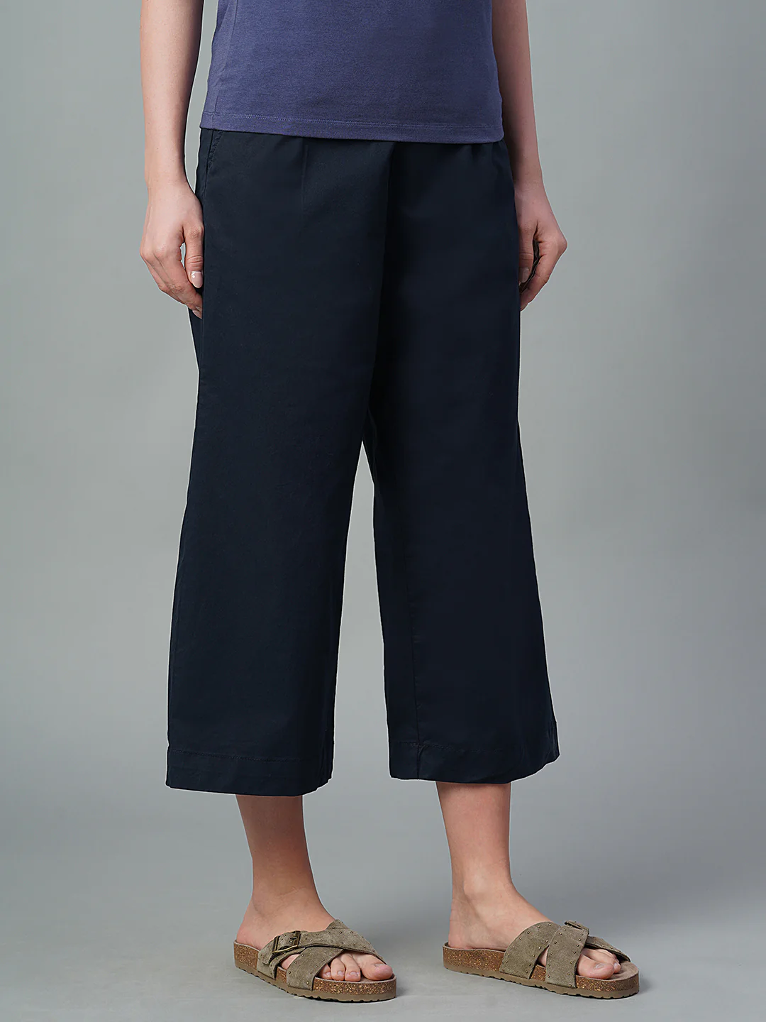 Women's Navy Cotton Lycra Regular Fit Culotte - Image 4