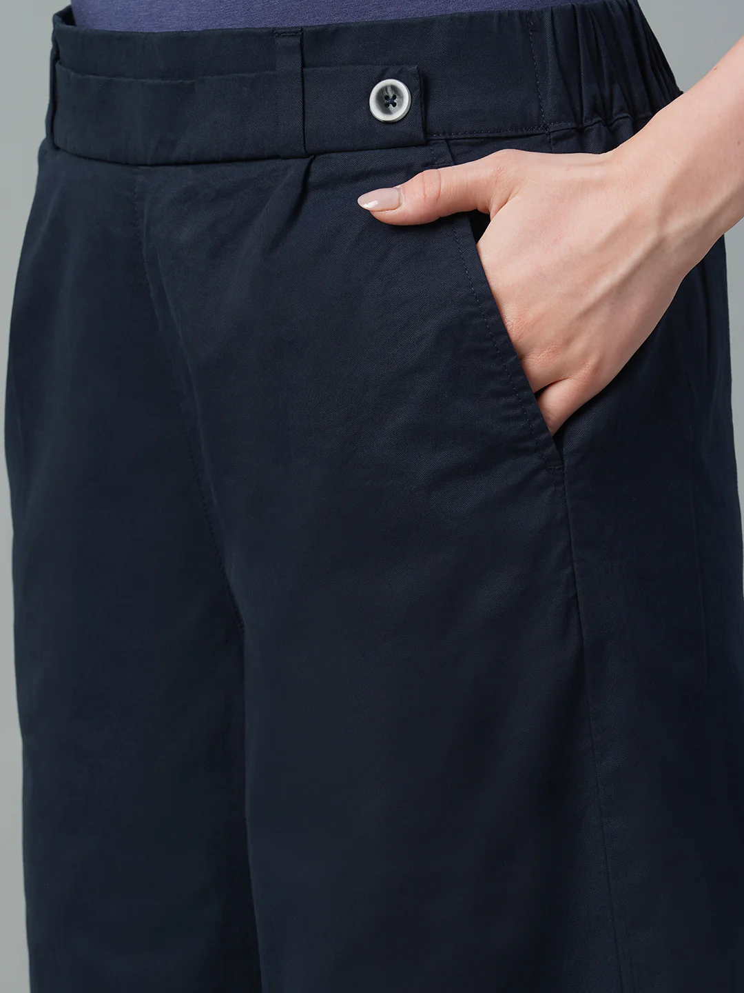 Women's Navy Cotton Lycra Regular Fit Culotte - Image 6