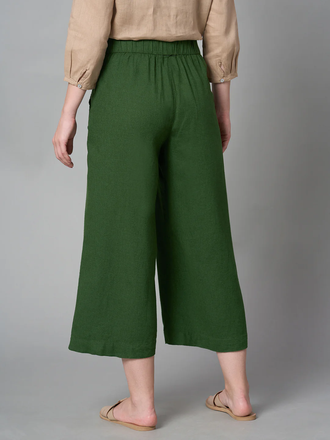 Women's Green Linen Viscose Regular Fit Culotte - Image 5