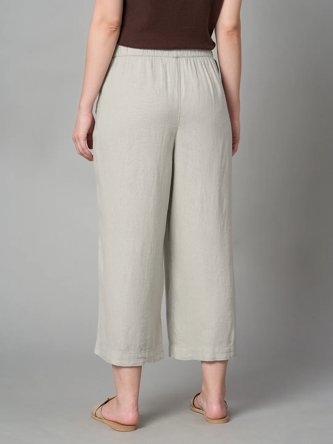 Women's Sand Linen Viscose Regular Fit Culotte - Image 5