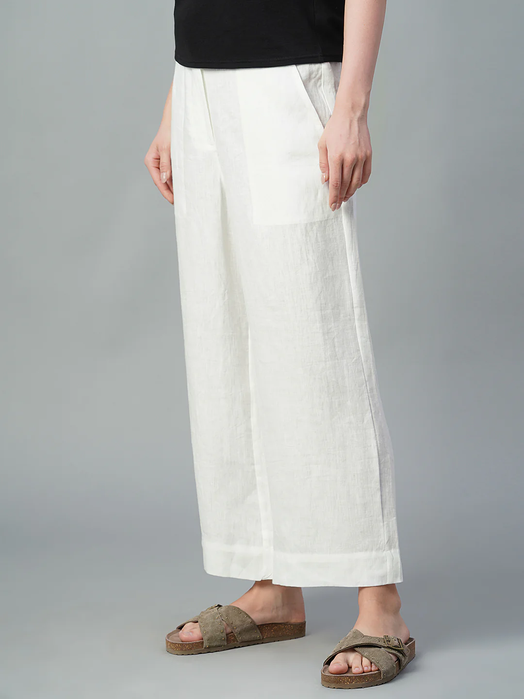 Women's White 100% Linen Wide Leg Culotte - Image 3