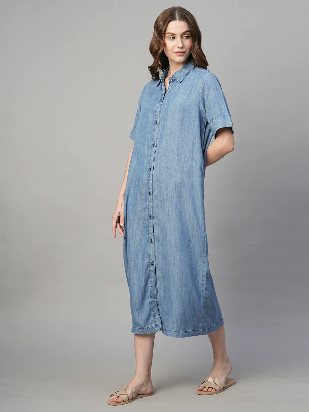 Women's Denim Tencel Regular Fit Dress - Image 3