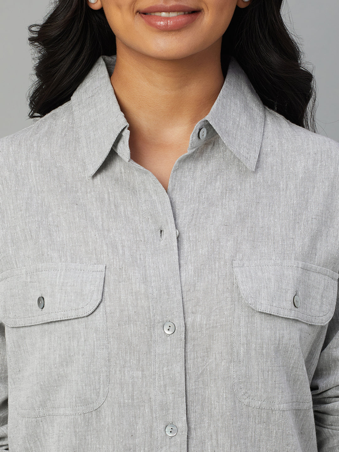 Women's Grey Cotton Linen Regular Fit Dress - Image 6