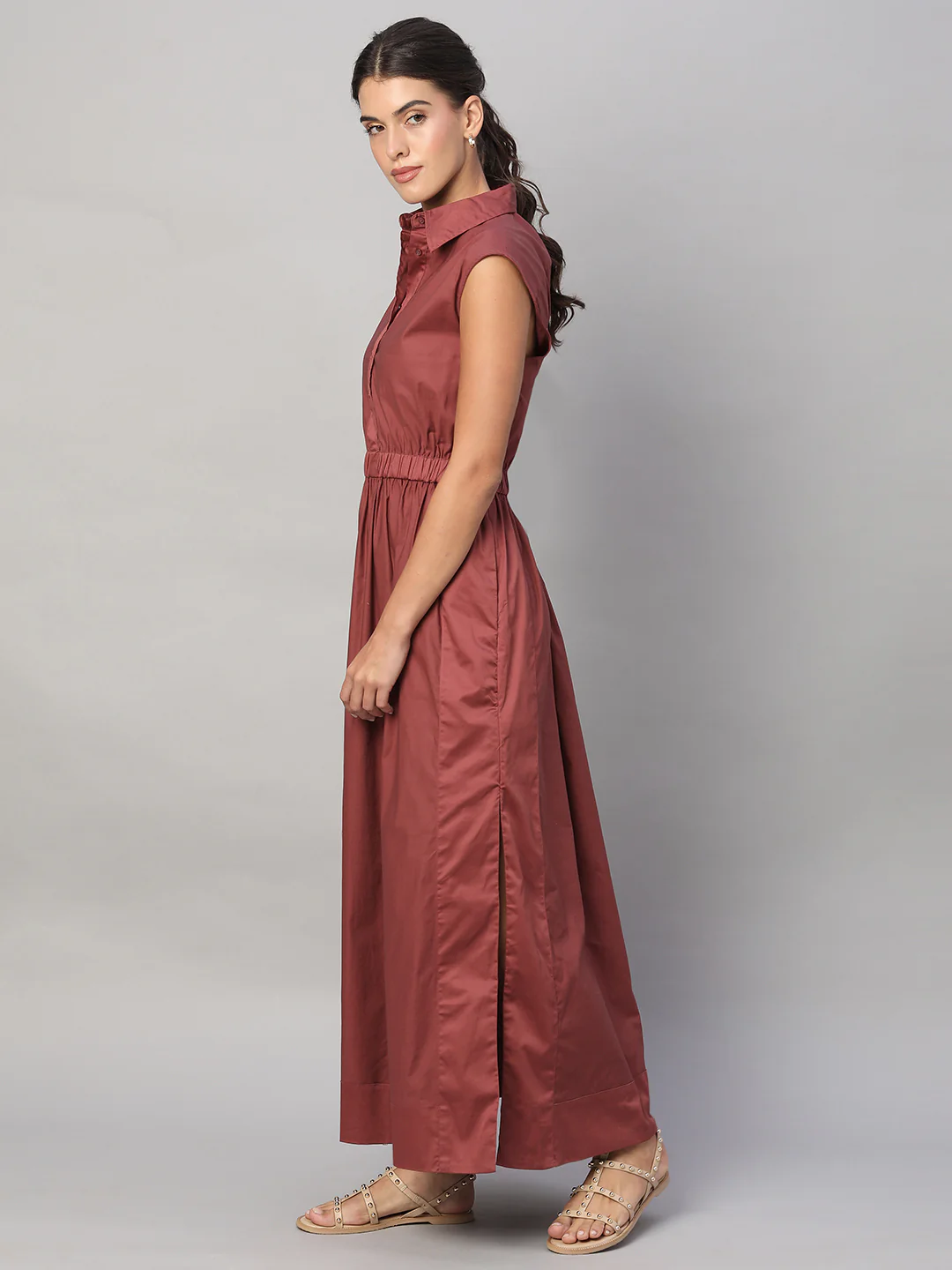 Women's Rust 100% Cotton Regular Fit Dress - Image 3