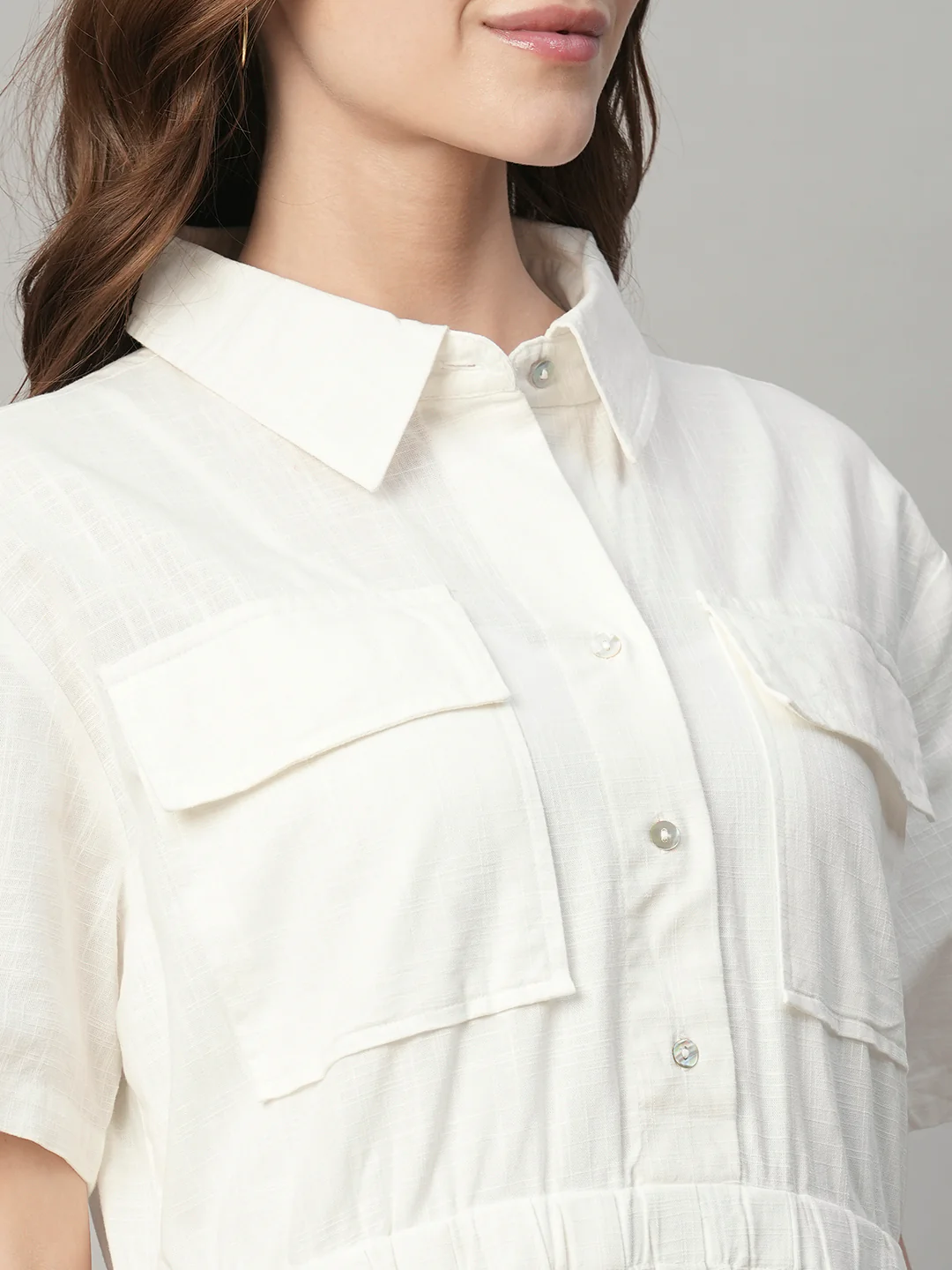 Women's White Tencel Regular Fit Dress - Image 7