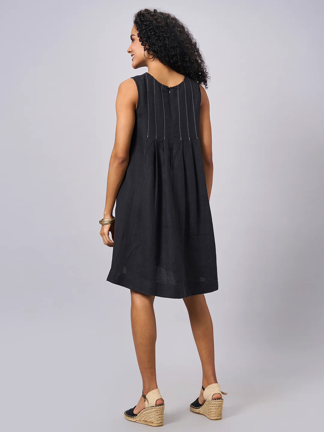 Women's Black 100% Linen Regular Fit Dress - Image 5