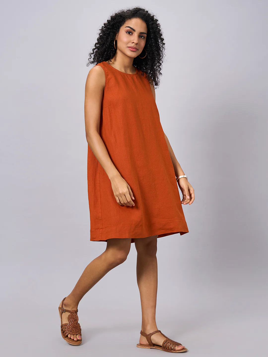 Women's Rust 100% Linen Regular Fit Dress - Image 3