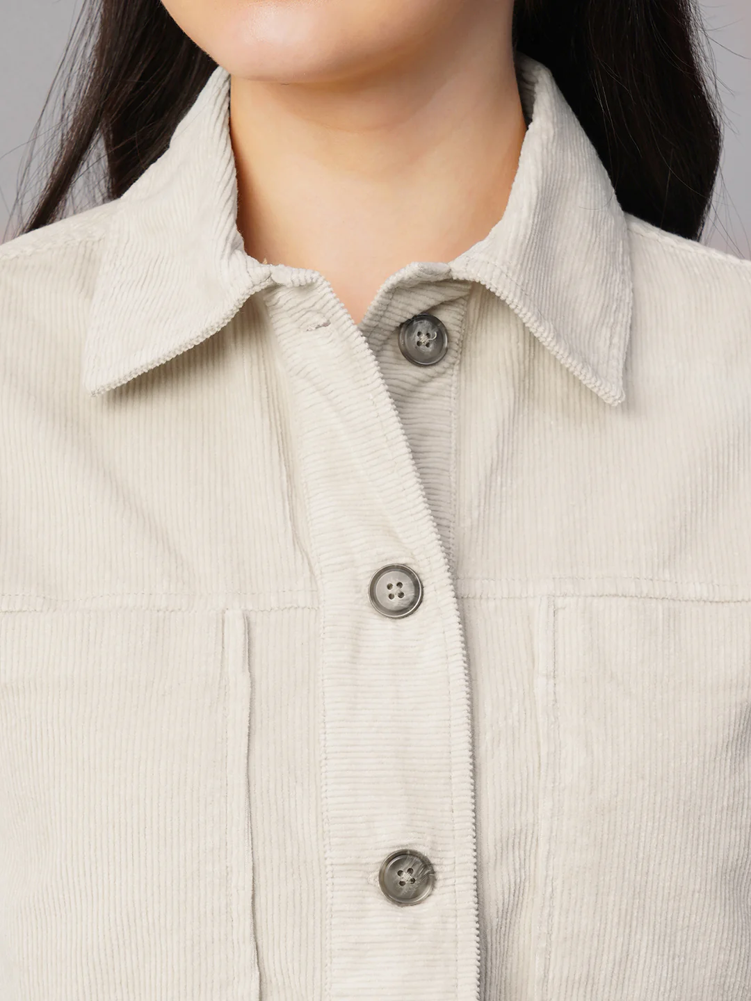 Women's Corduroy Offwhite 100% Cotton Regular Fit Jacket - Image 7