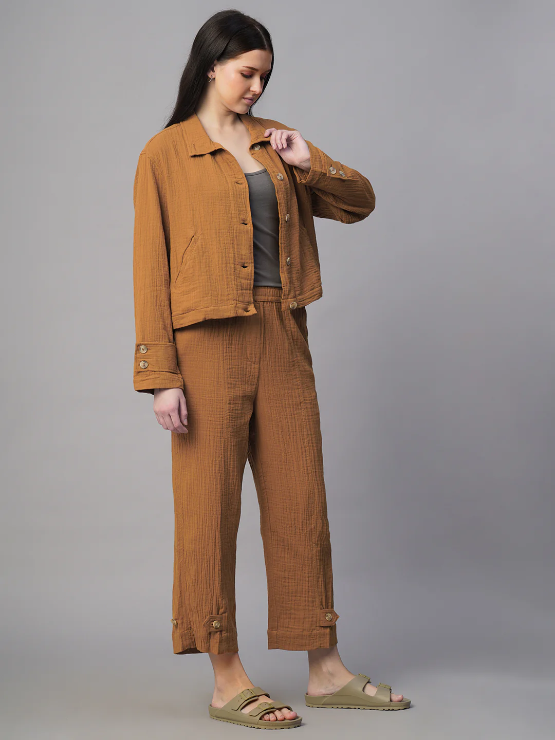 Women's Mustard 100% Cotton Boxy Fit Jacket - Image 4