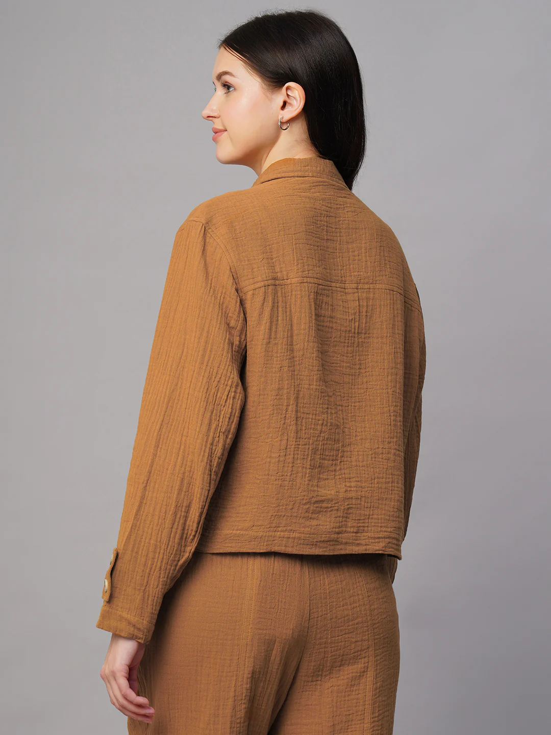 Women's Mustard 100% Cotton Boxy Fit Jacket - Image 5