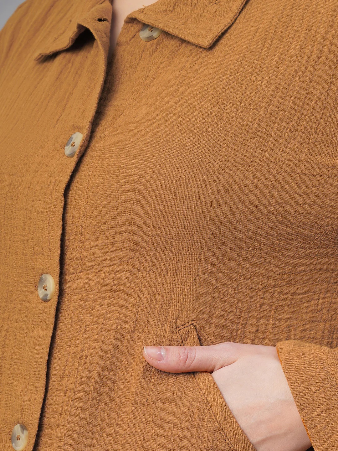 Women's Mustard 100% Cotton Boxy Fit Jacket - Image 8