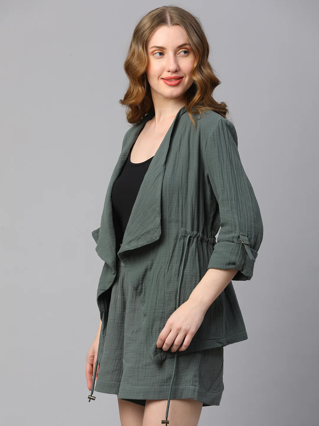 Women's Grey Cotton Regular Fit Jacket - Image 3