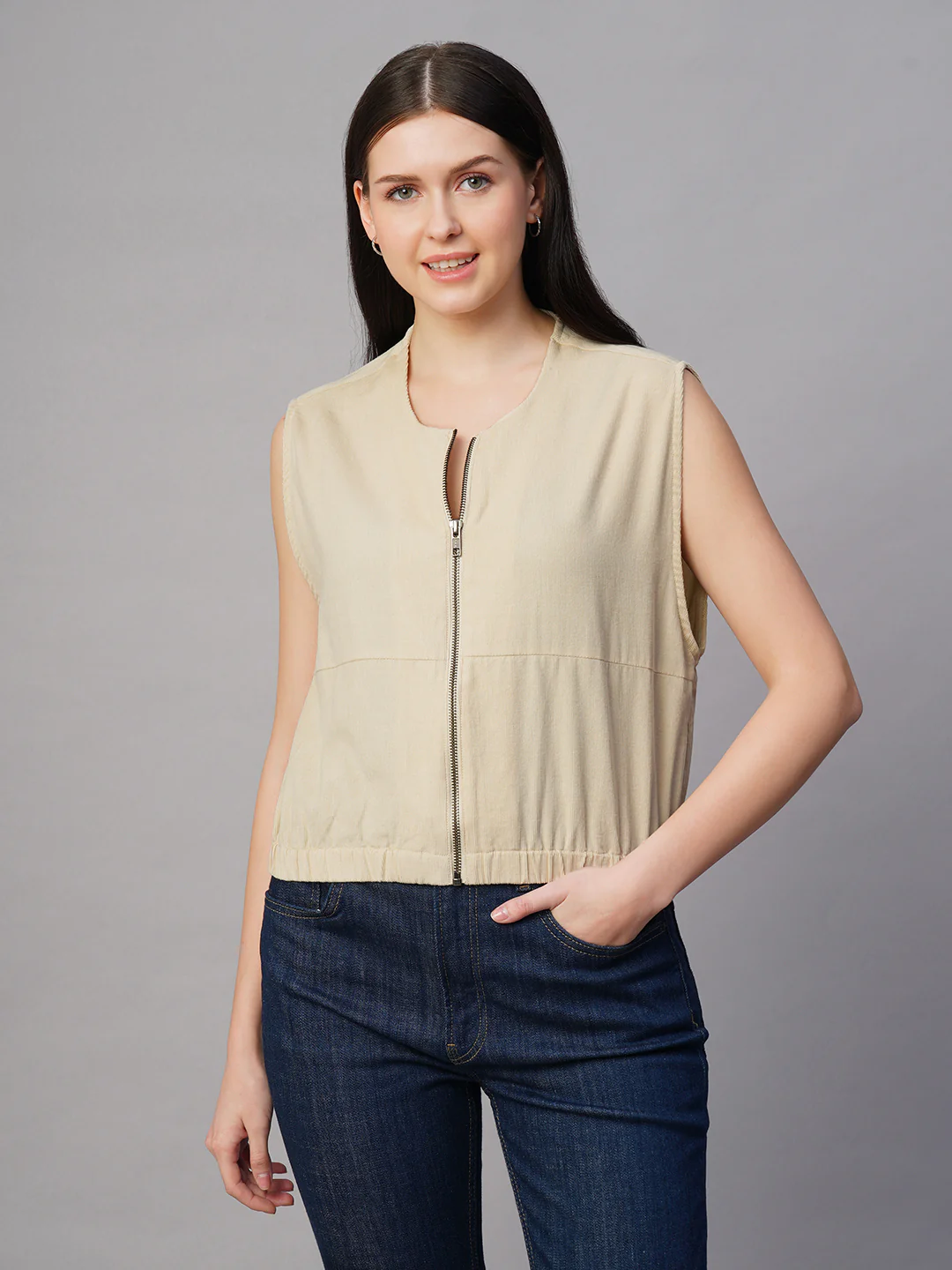 Women's Corduroy Offwhite 100% Cotton Boxy Fit Jacket - Image 3