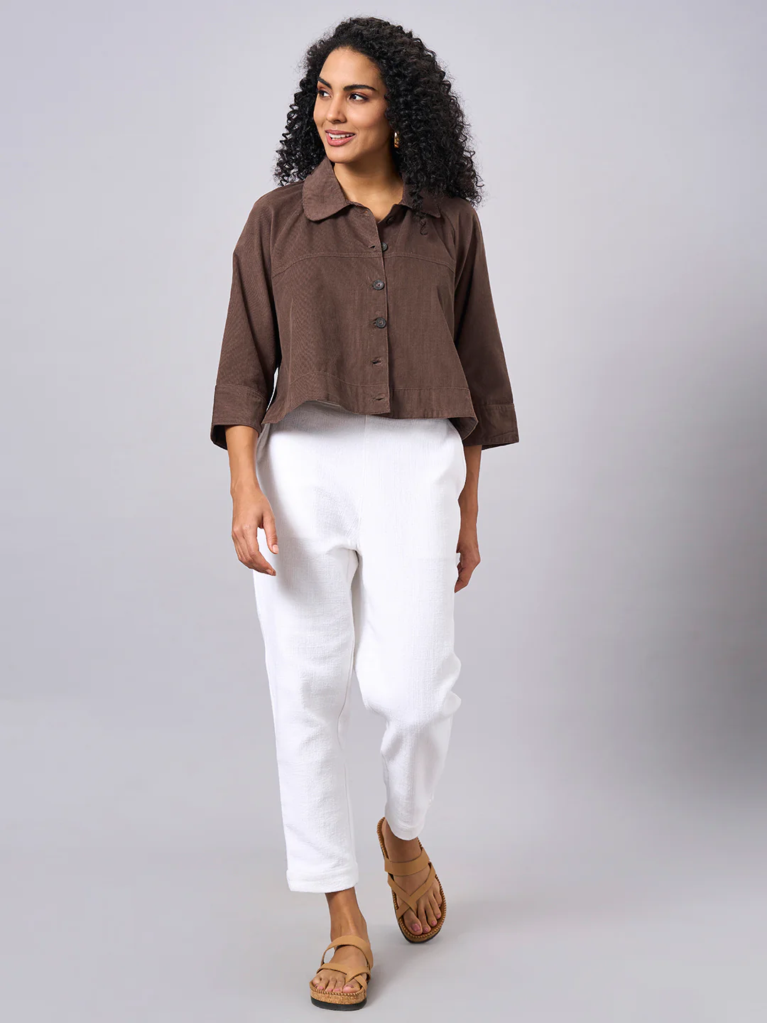 Women's Brown 100% Cotton Cape Style Jacket - Image 5