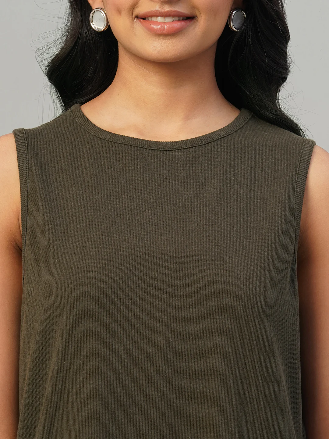 Women's Brown Cotton Elastane Regular Fit Knit dress - Image 6