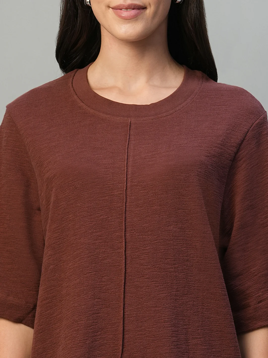 Women's Wine 100% Cotton Regular Fit Knit Dress - Image 6