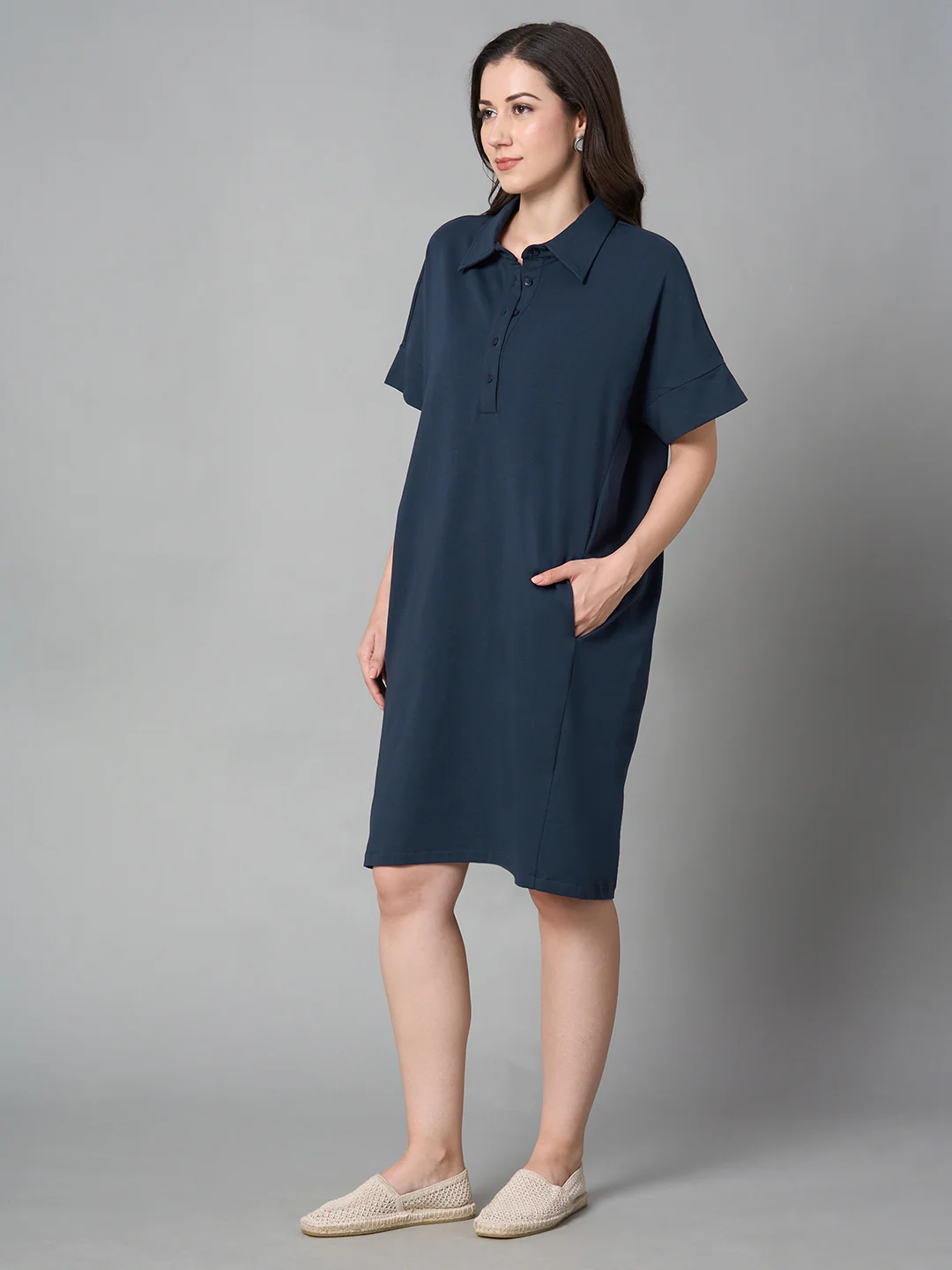 Women's Blue Cotton Elastane Regular Fit Kdress - Image 2