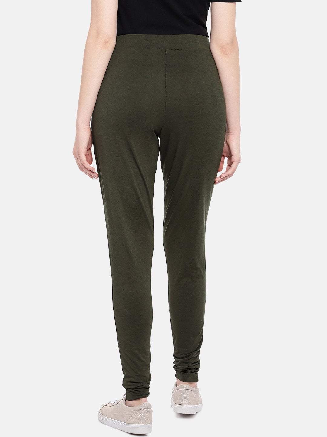Women's Olive Viscose Elastane Loose Fit Knit Pant - Image 3