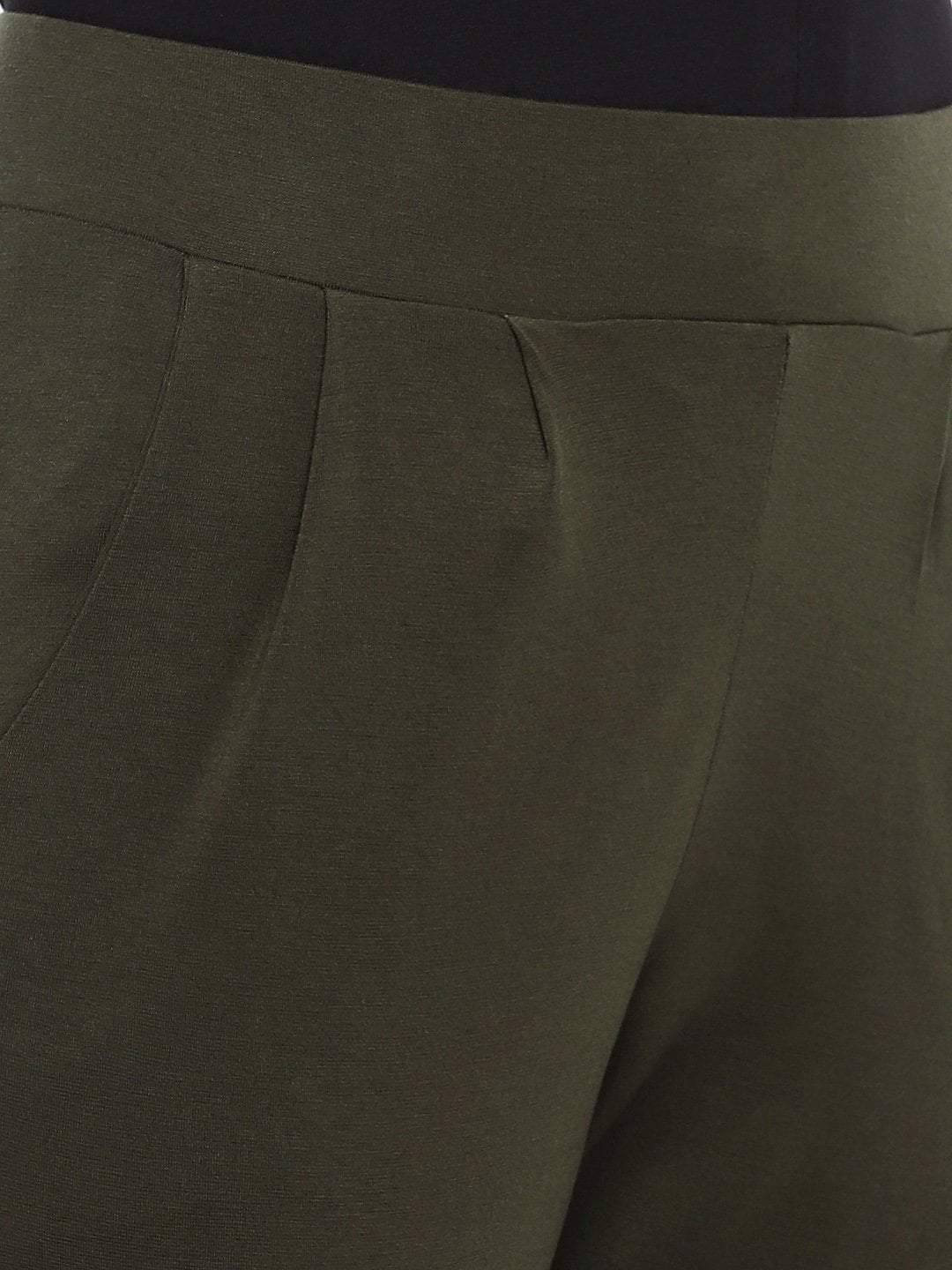 Women's Olive Viscose Elastane Loose Fit Knit Pant - Image 5