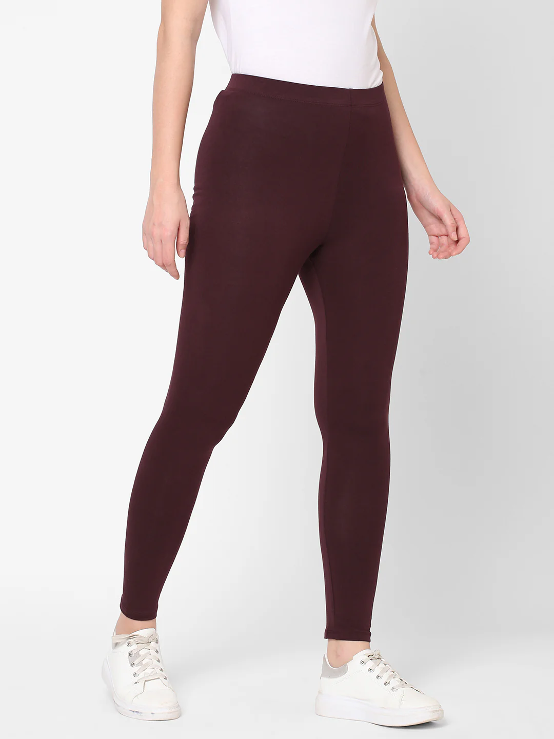 Women's Wine Cotton Elastane Slim Fit Knit Tights - Image 3