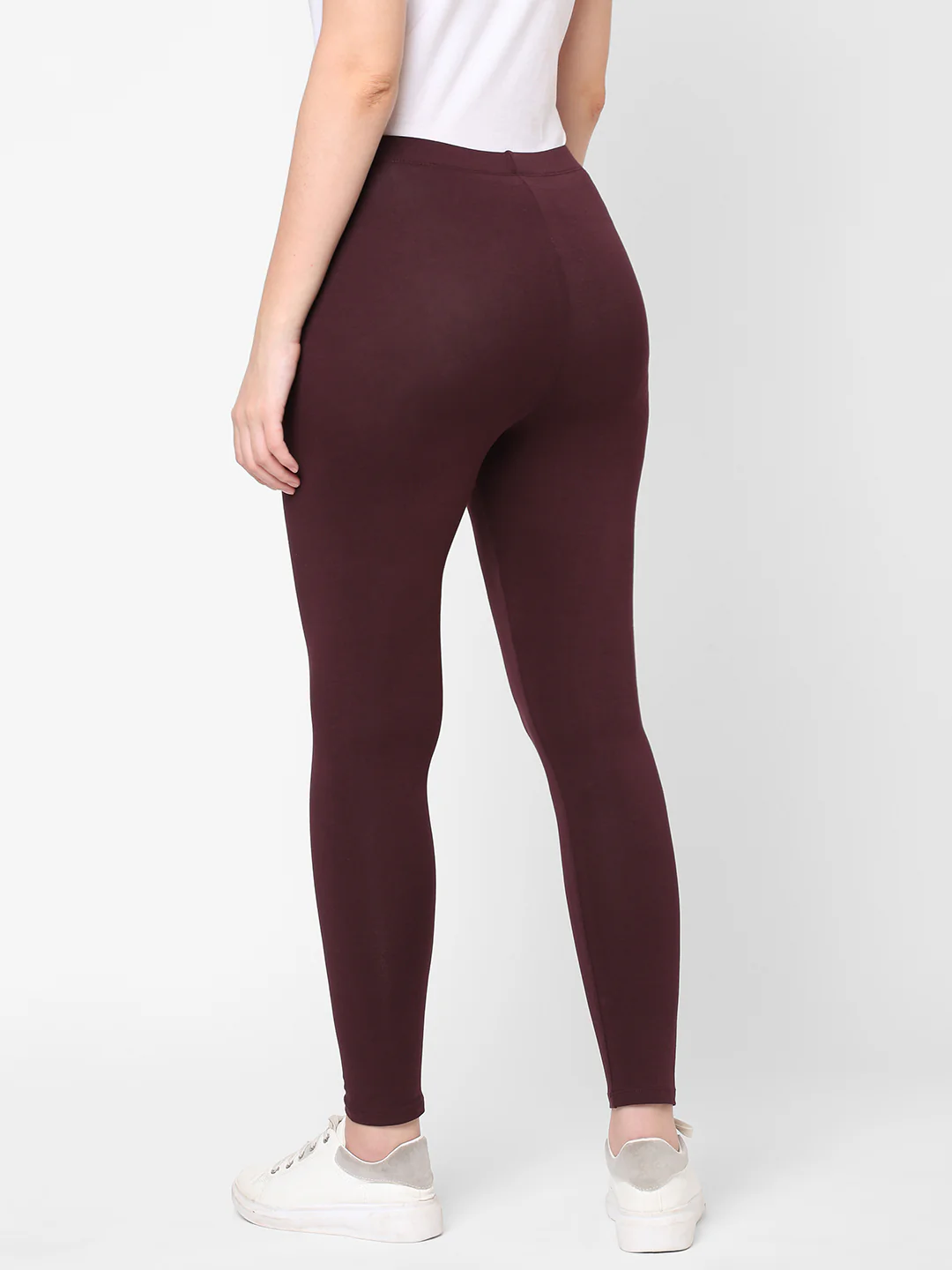 Women's Wine Cotton Elastane Slim Fit Knit Tights - Image 4