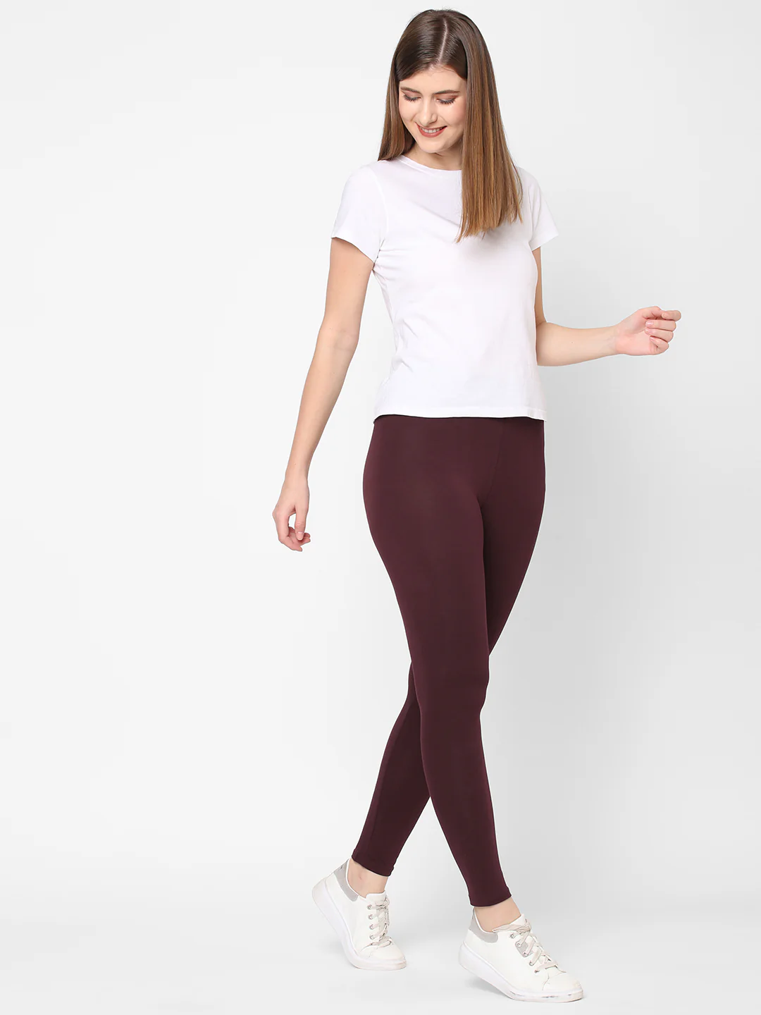Women's Wine Cotton Elastane Slim Fit Knit Tights - Image 5