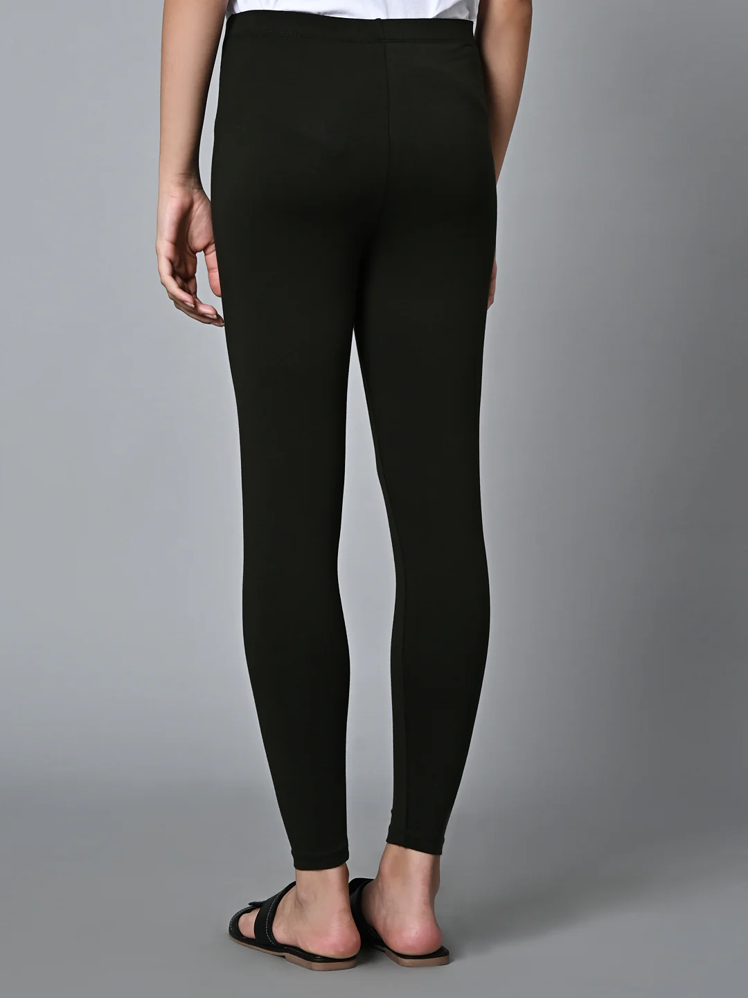 Women's Green Cotton Elastane Slim Fit Knit Tights - Image 5