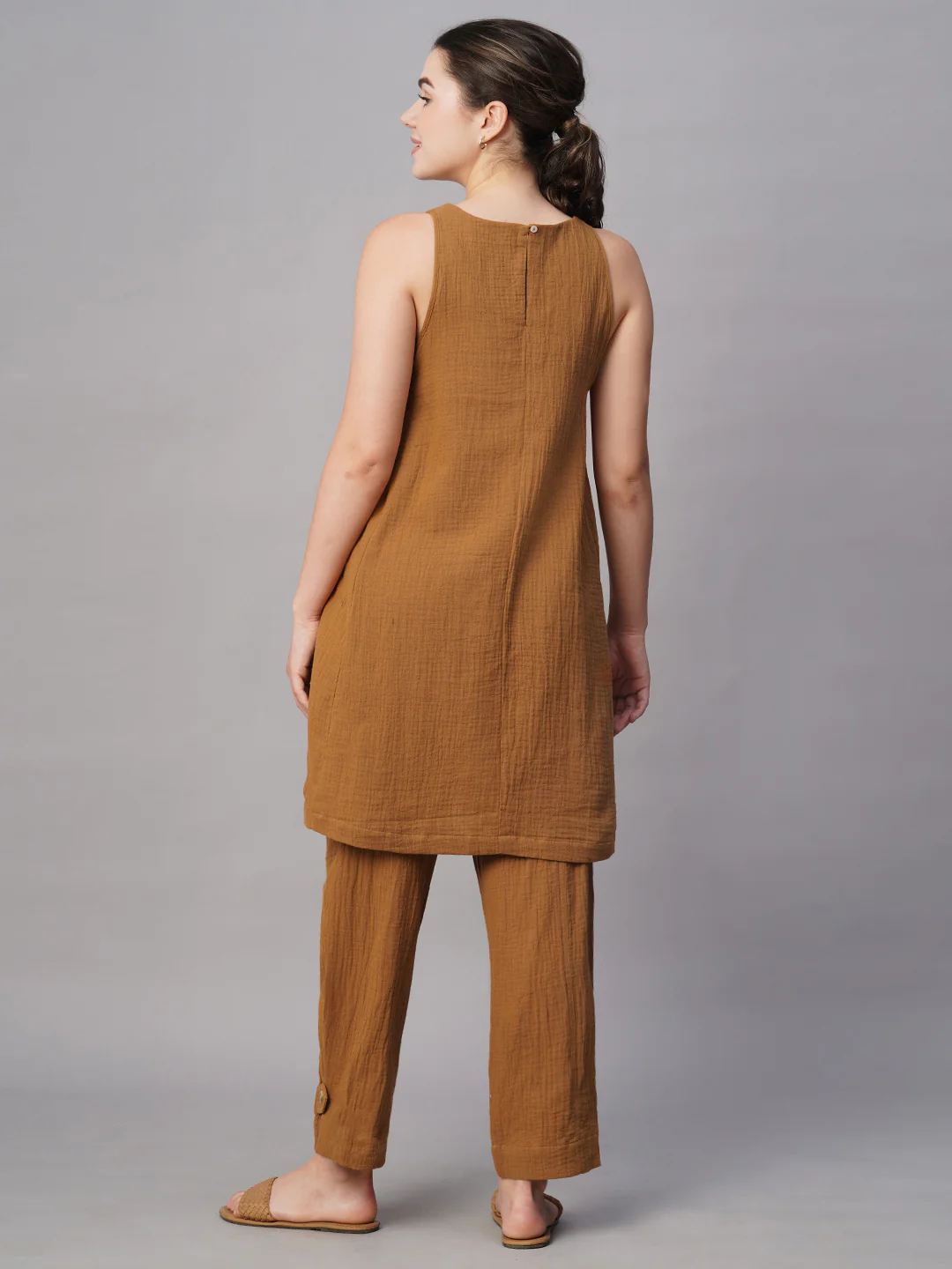 Women's Mustard Cotton Regular Fit Kurta - Image 5