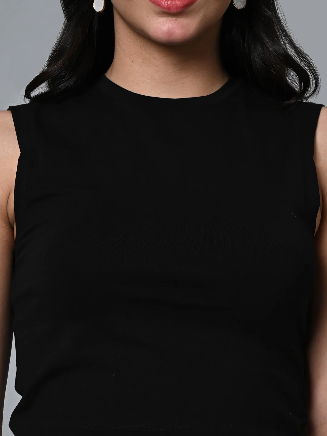 Women's Black Cotton Elastane Slim Fit Vest - Image 6