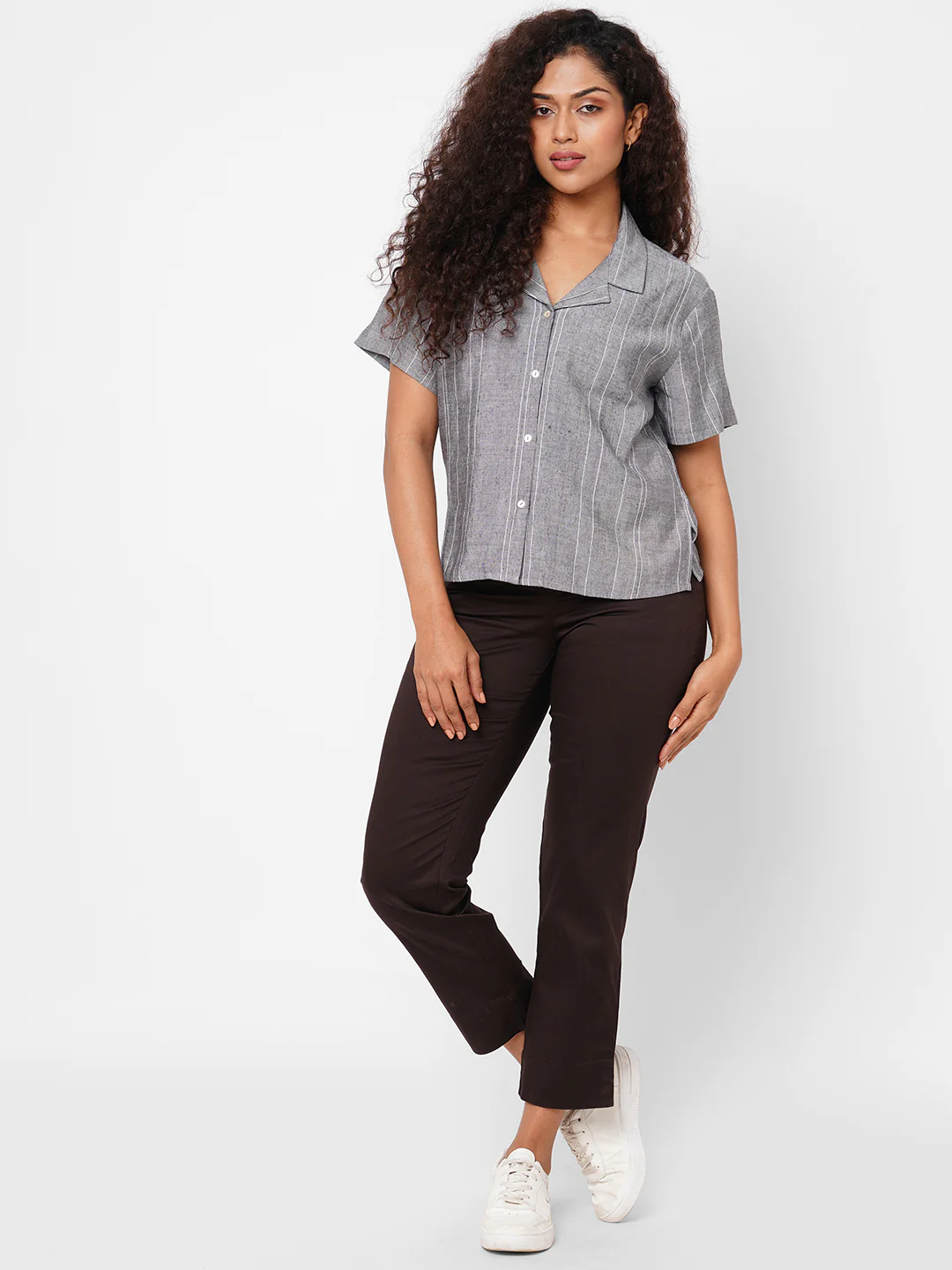Women's Brown Cotton Lycra Regular Fit Pant - Image 5