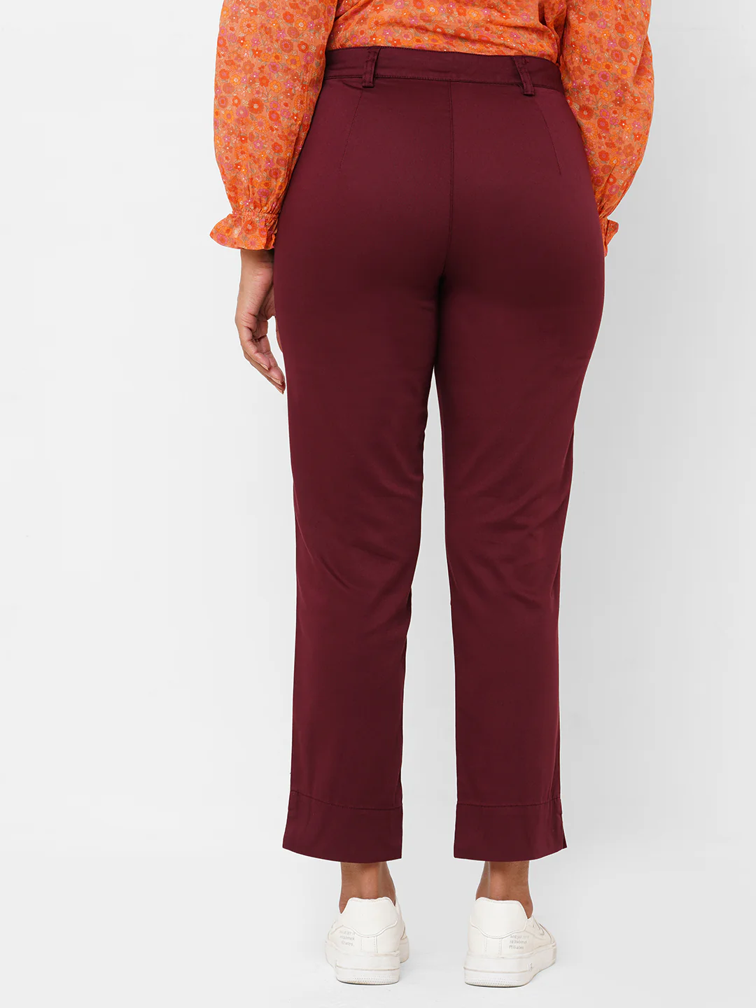 Women's Maroon/Red Cotton Lycra Regular Fit Pant - Image 4