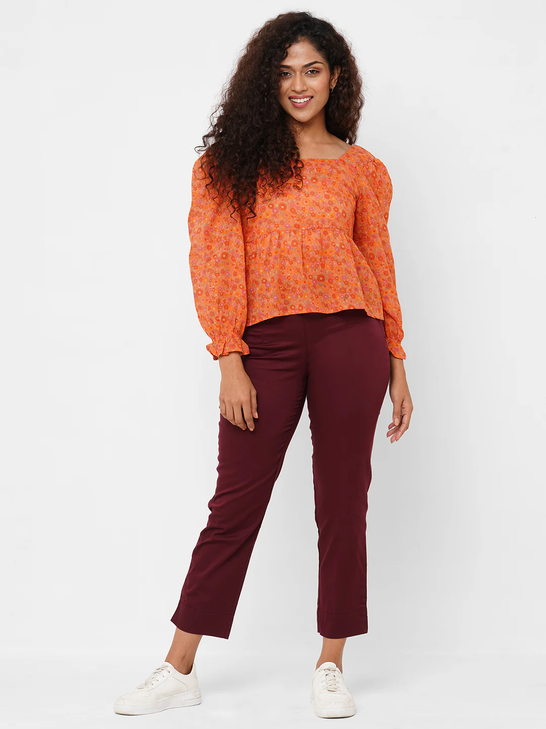 Women's Maroon/Red Cotton Lycra Regular Fit Pant - Image 5