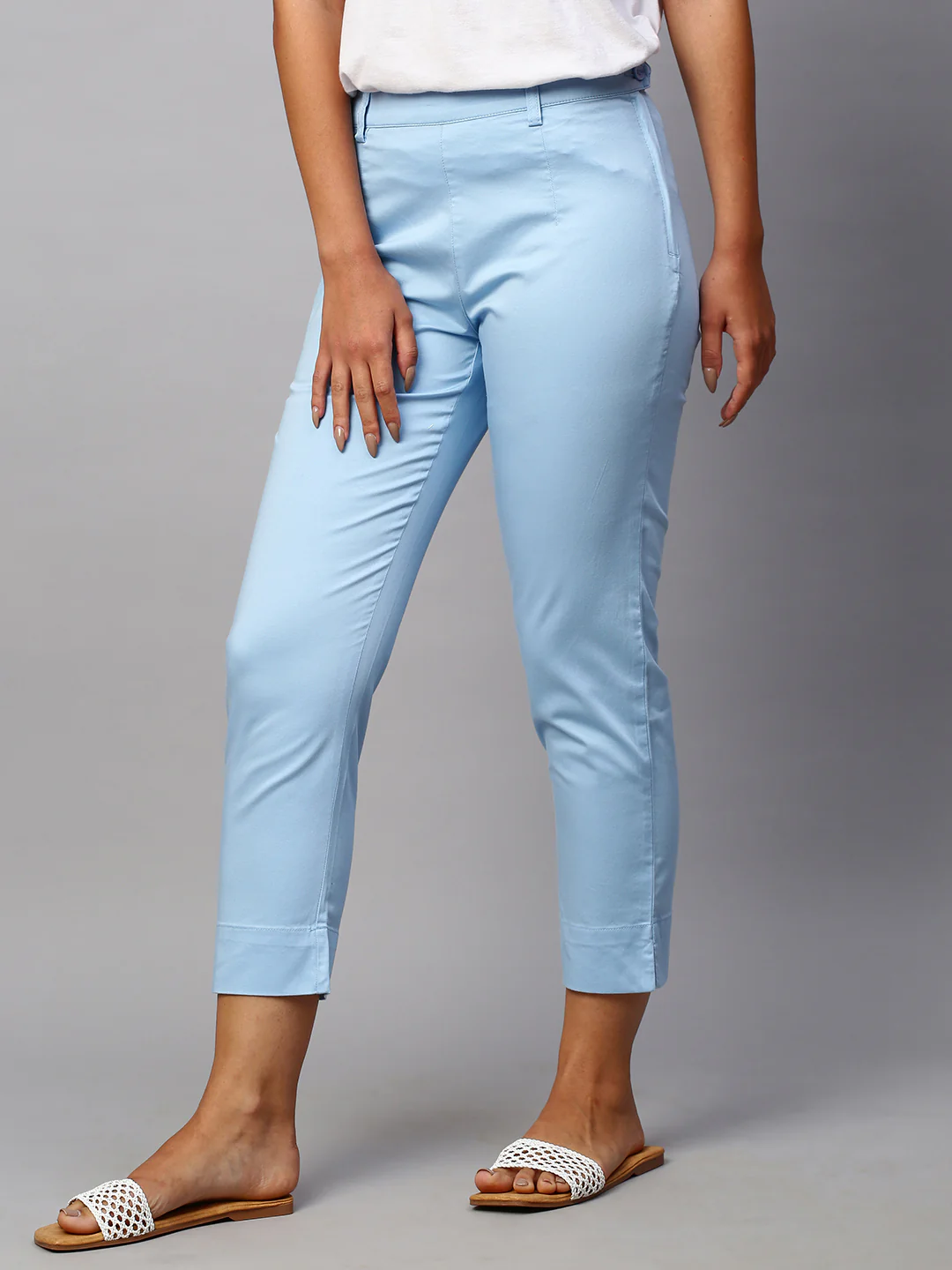 Women's Blue Cotton Lycra Regular Fit Pant - Image 3