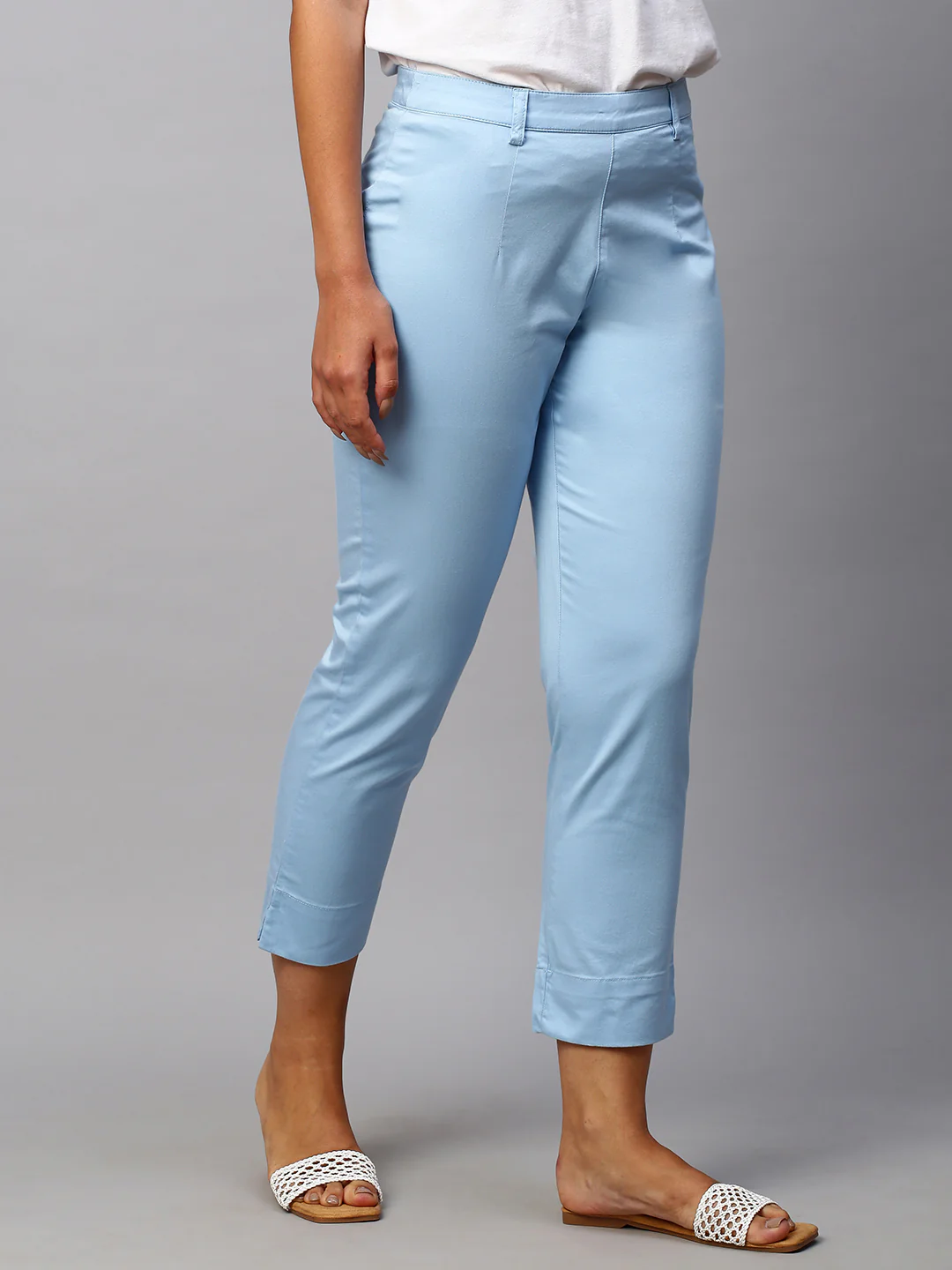 Women's Blue Cotton Lycra Regular Fit Pant - Image 4