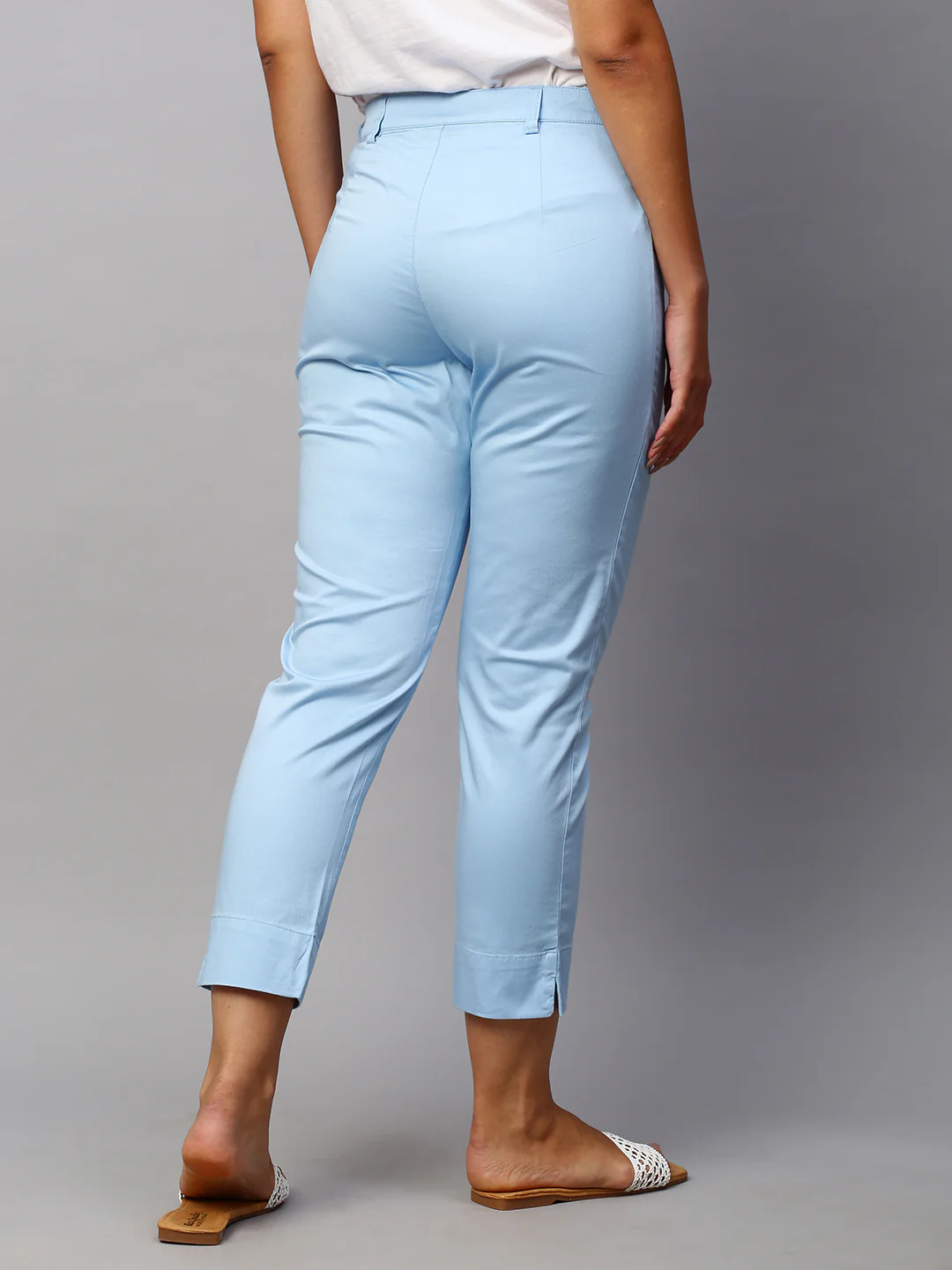 Women's Blue Cotton Lycra Regular Fit Pant - Image 5