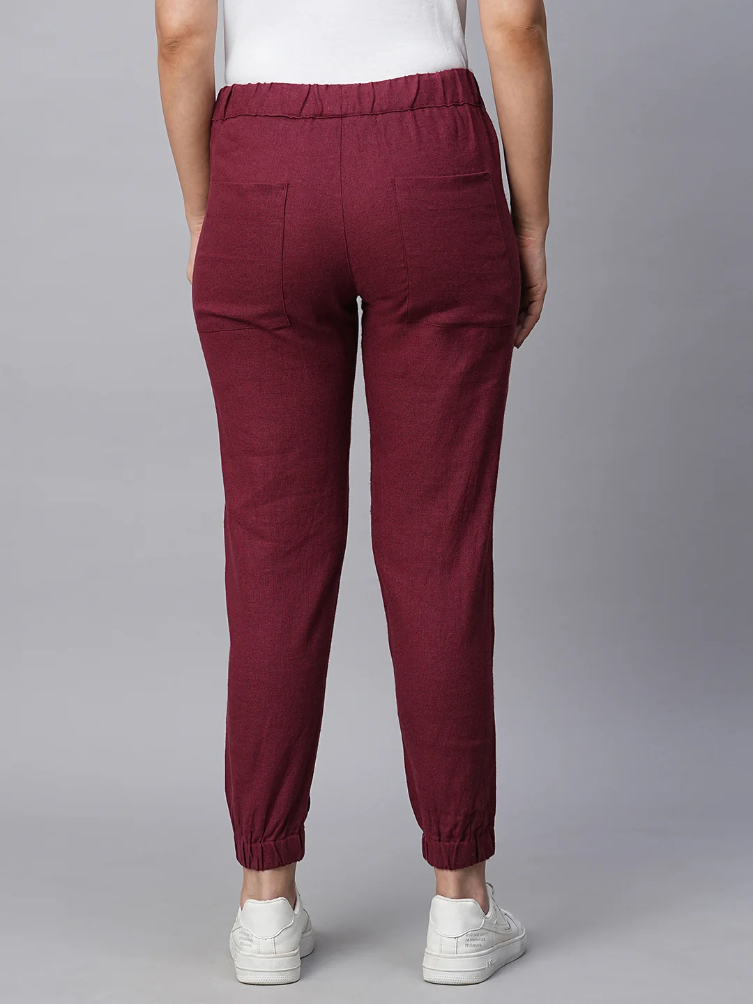 Women's Maroon/Red Linen Viscose Jogger Pant - Image 5