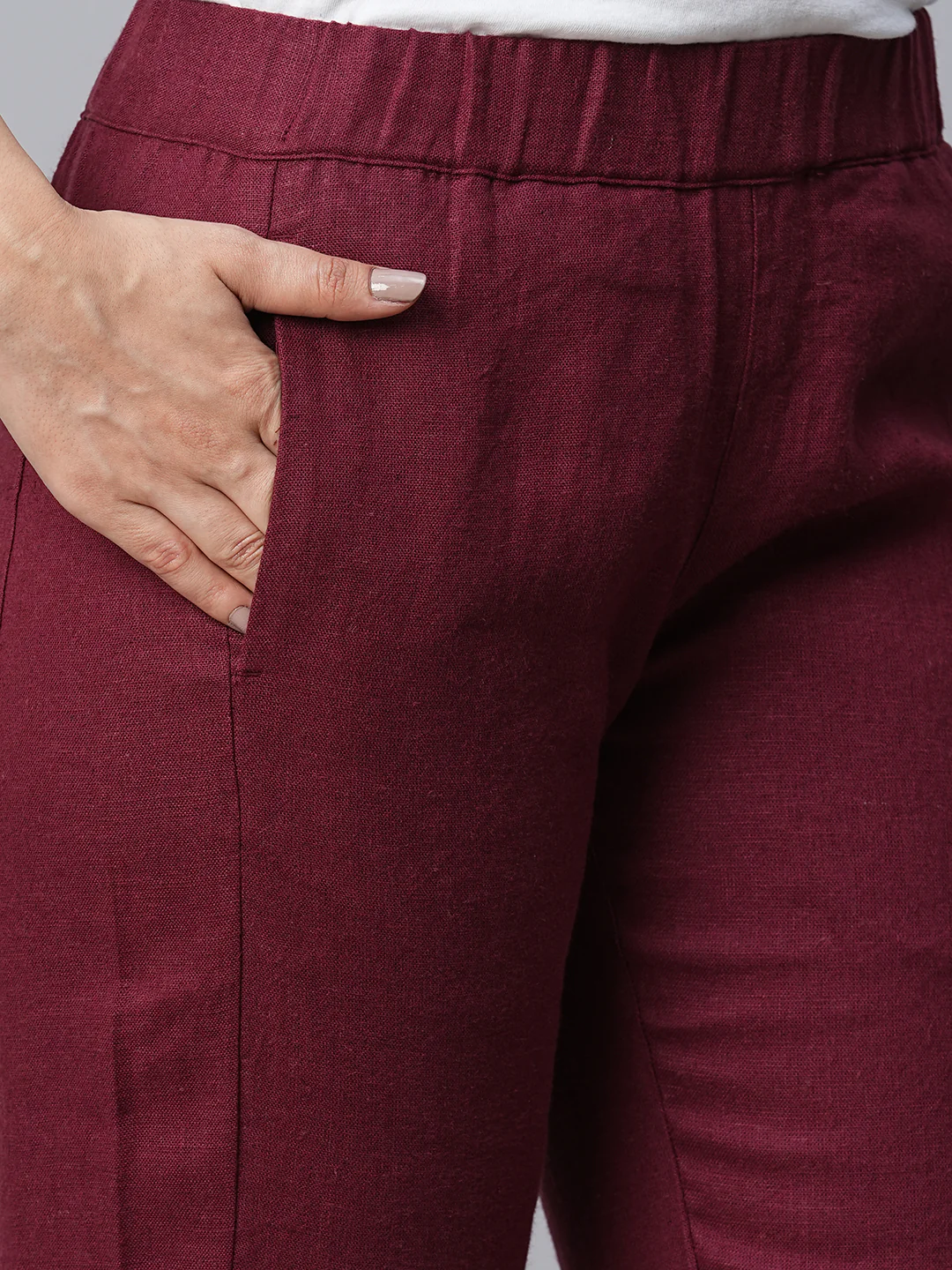 Women's Maroon/Red Linen Viscose Jogger Pant - Image 6