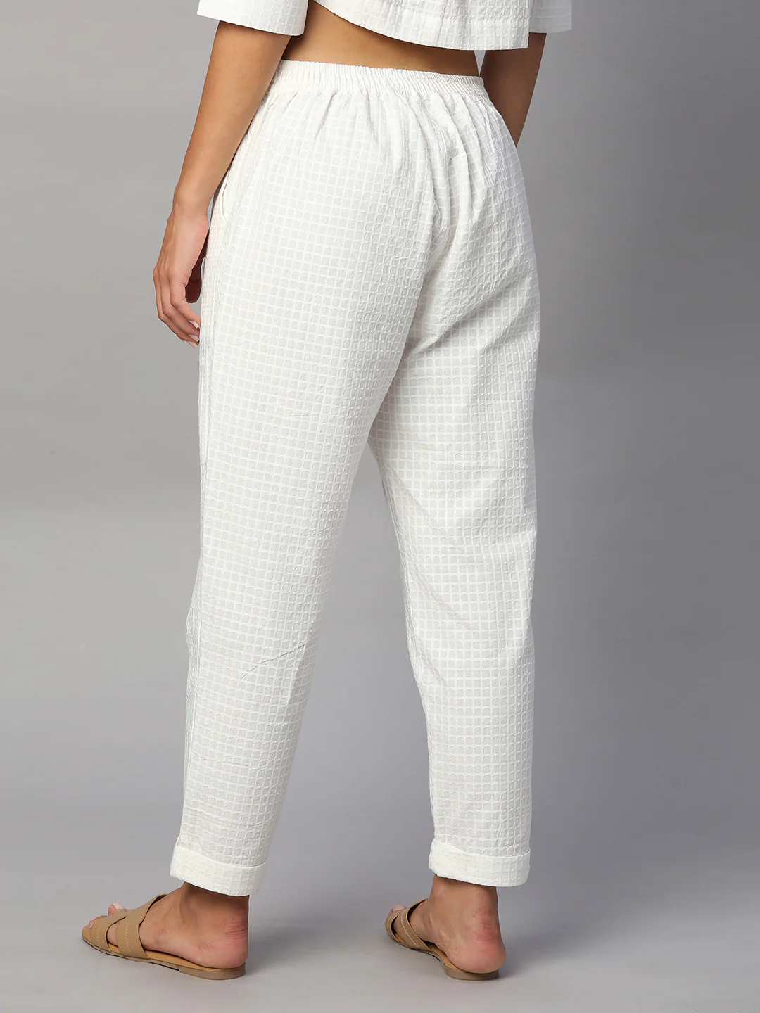 Women's White 100% Cotton Regular Fit Pant - Image 5