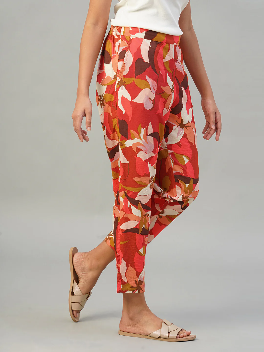 Women's Red 100% Viscose Regular Fit Pant - Image 3