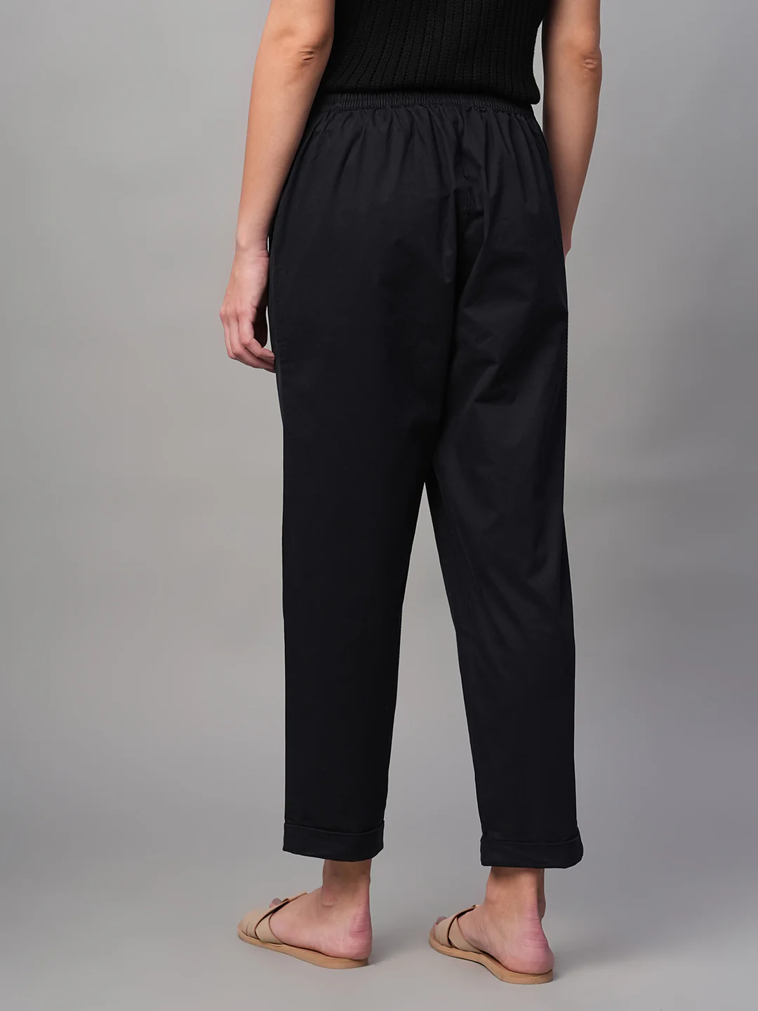 Women's Black Cotton Lycra Regular Fit Pant - Image 5
