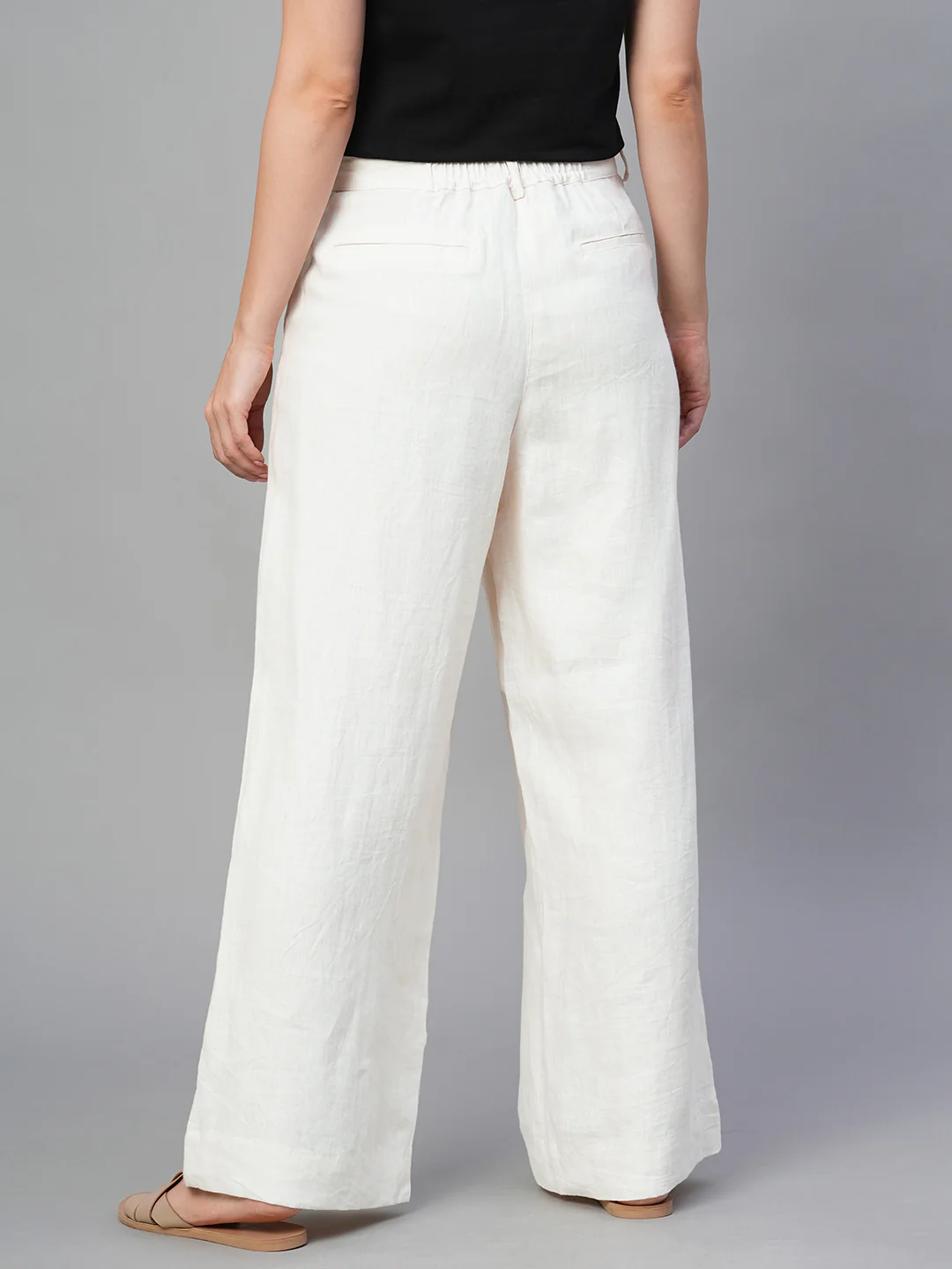 Women's Beige 100% Linen Wide Leg Pant - Image 6