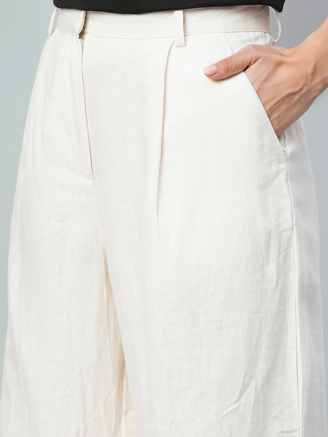 Women's Beige 100% Linen Wide Leg Pant - Image 7