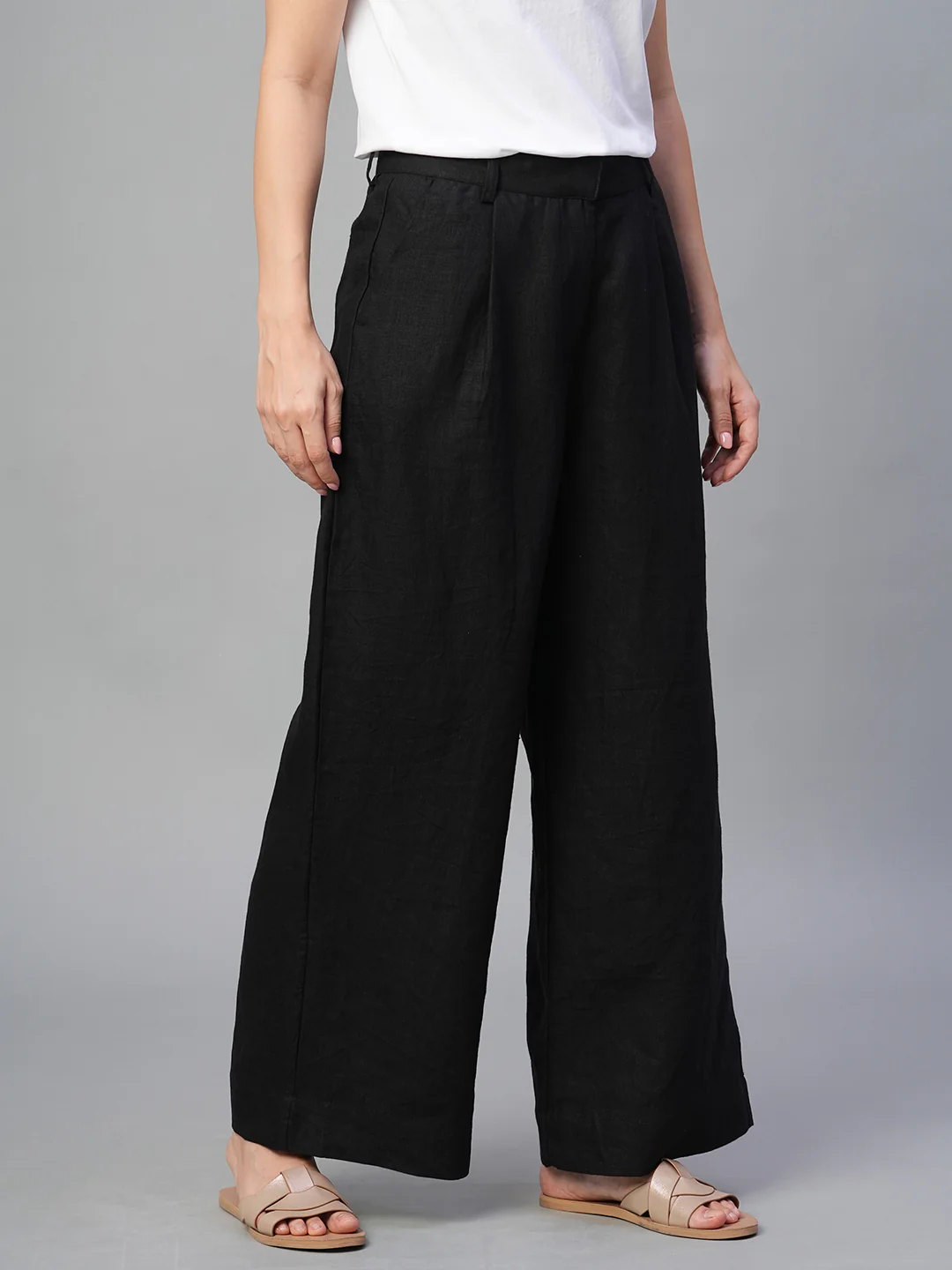 Women's Black 100% Linen Wide Leg Pant - Image 4