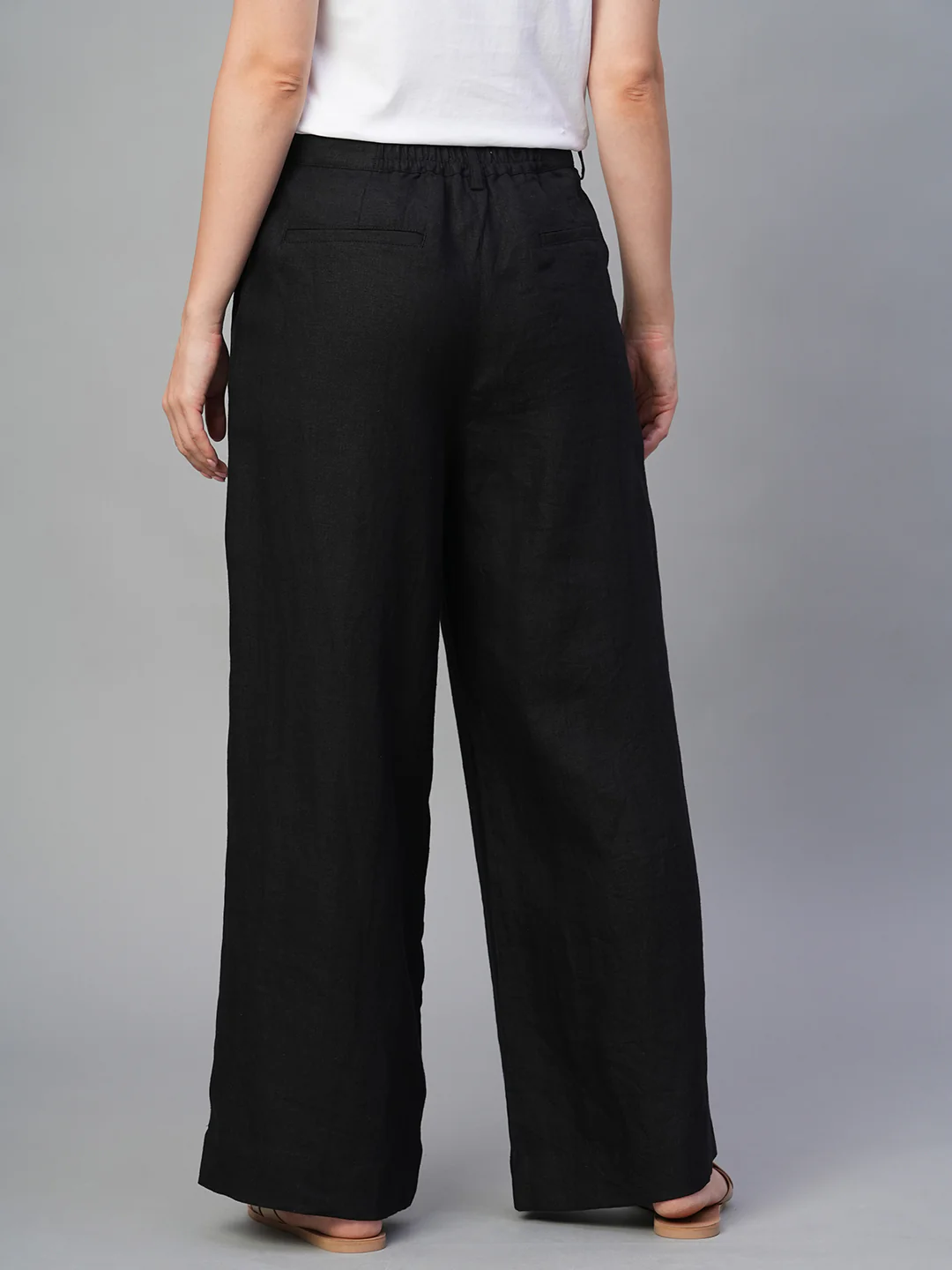 Women's Black 100% Linen Wide Leg Pant - Image 5