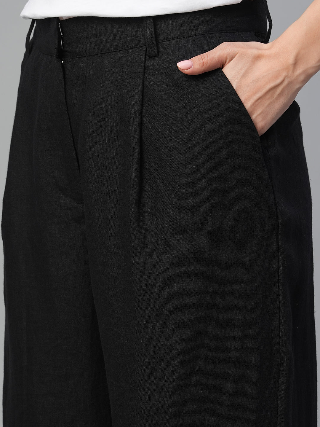 Women's Black 100% Linen Wide Leg Pant - Image 6